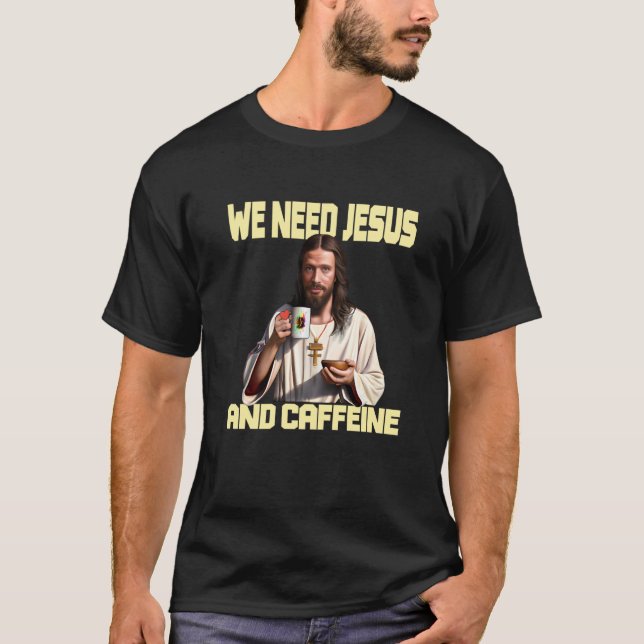 Camiseta Jesus bebendo Cafeine e Fé (Frente)