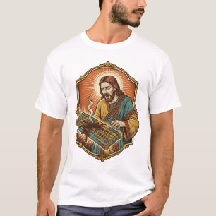 Camiseta Jesus Café Derramado Teclado Mecânico Quebrado Tec