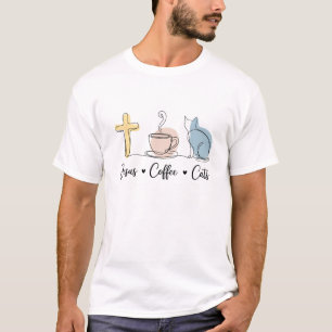 Camiseta Jesus Café Gatos Engraçados Design Jesus Amam C