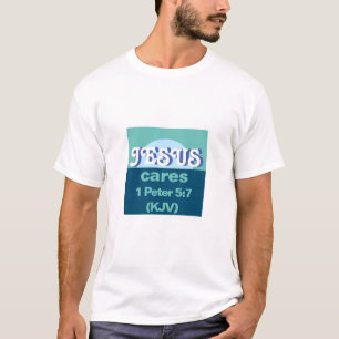 Camiseta Jesus Cares. 1 Peter 5:7 (KJV) - Ocean Blue -