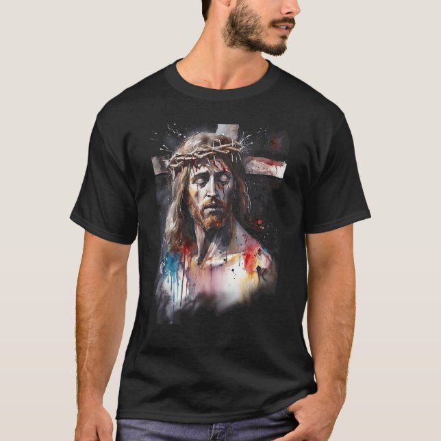Camiseta Jesus Christ Cross Watercolor Christian Graphic Te (Frente)
