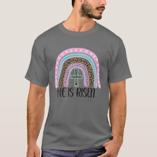 Camiseta Jesus Christian Cross Rainbow He Is Risen Happy Ea