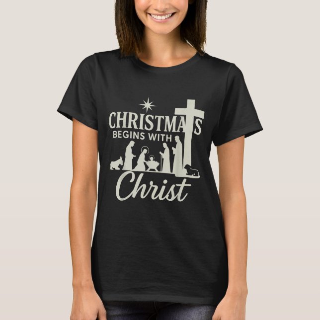 Camiseta Jesus Christmas Begins With Christ Pjs Pajamas Tod (Frente)