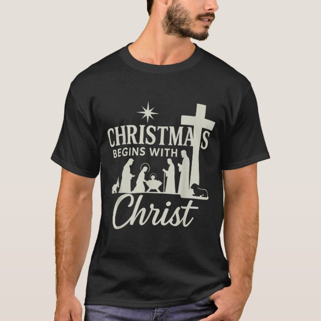 Camiseta Jesus Christmas Begins With Christ Pjs Pajamas Tod (Frente)