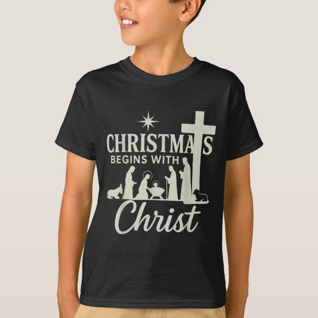 Camiseta Jesus Christmas Begins With Christ Pjs Pajamas Tod (Frente)