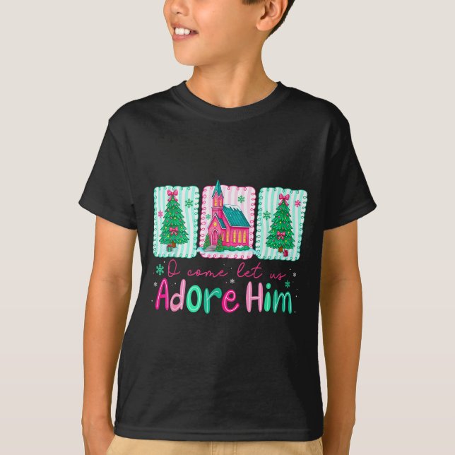 Camiseta Jesus Christmas Xmas Tree Preppy Oh Come Let Us Ad (Frente)