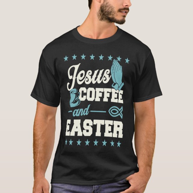 Camiseta Jesus Coffee And Easter Fish Symbol Christian Chur (Frente)