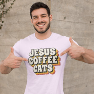 CAMISETA JESUS COFFEE CATS CRISTÃOS T-SHIRTS
