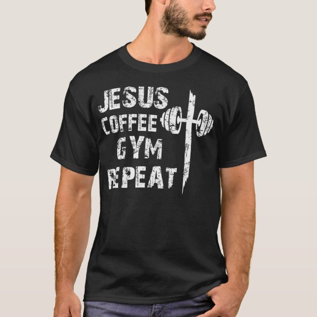 Camiseta Jesus Coffee Gym Christian Workout Weightlifting F (Frente)