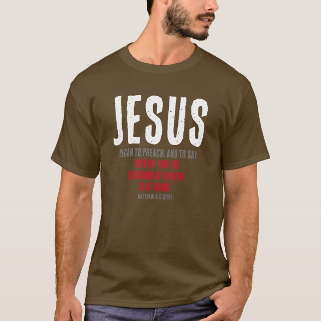 Camiseta "JESUS Começou A Pregar." Monte 4:17 - Cor da Turq (Frente)
