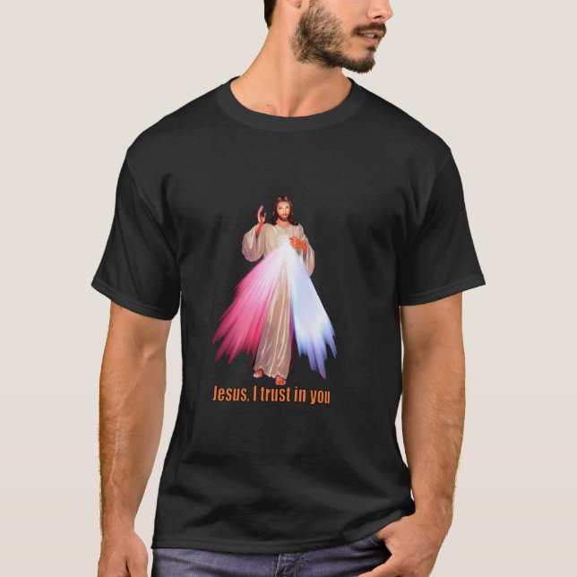 Camiseta Jesus, confio em você, imagem divina do Compaixão (Frente)