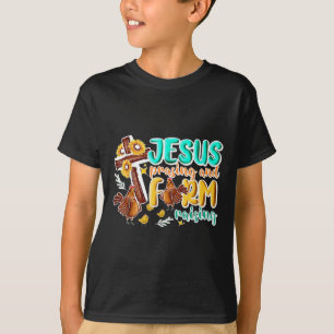 Camiseta Jesus Criança E Fazenda Crescendo Galinha Chr