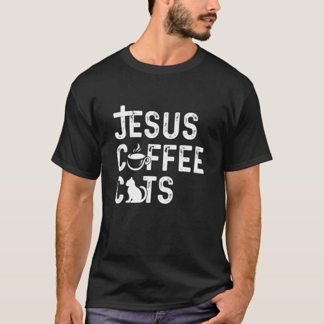Camiseta Jesus Cristão, Café, Gatos - Café de Gato Religios (Frente)