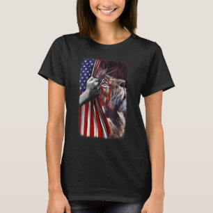 Camiseta Jesus Cristão Leão de Judá Bandeira Americana EUA