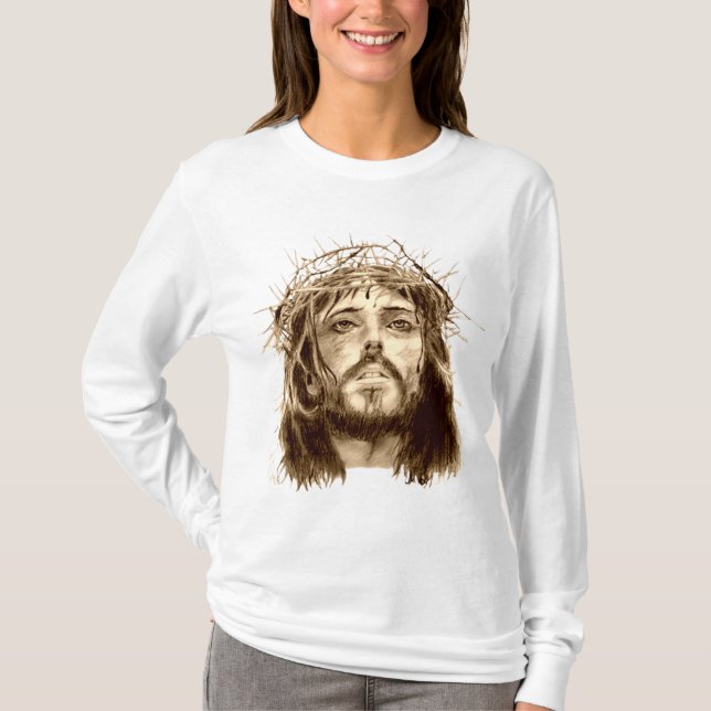 Camiseta Jesus Cristo com uma Coroa de Cornos (Frente)