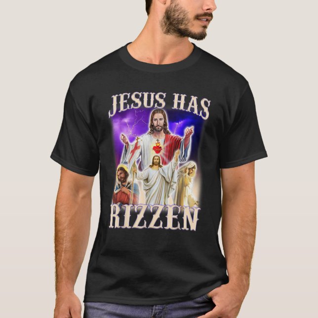 Camiseta Jesus Cristo Engraçado Jesus Tem um Rizzen W Rizz  (Frente)