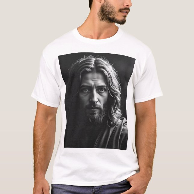 Camiseta Jesus Cristo - Retrato de carvão artesanal (Frente)
