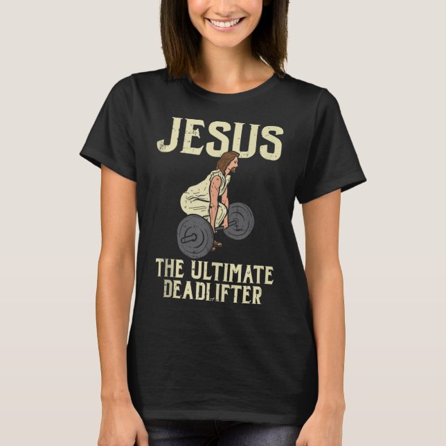 Camiseta Jesus Cristo Trabalhando em Gym Malhação Engraçado (Frente)
