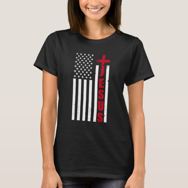 Camiseta jesus cross american us flag christian easter day  (Frente)