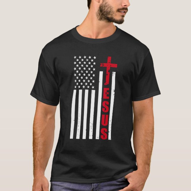 Camiseta jesus cross american us flag christian easter day  (Frente)
