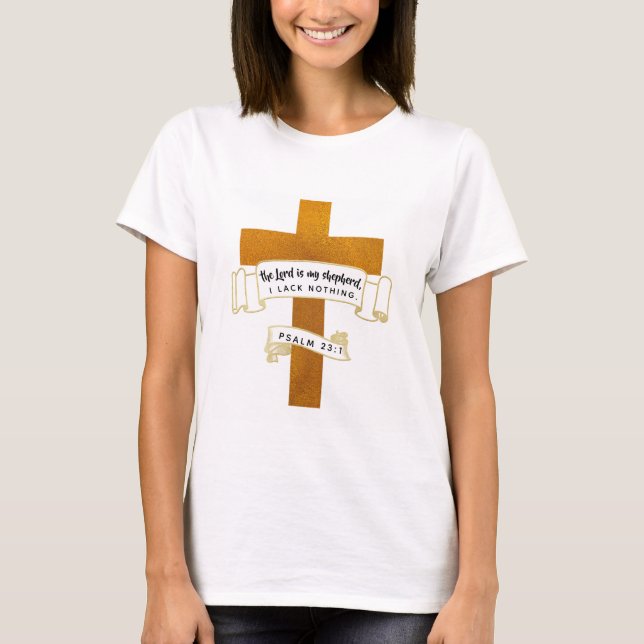 Camiseta Jesus cruza em ouro com Bíblia Verso - Camisa-T (Frente)