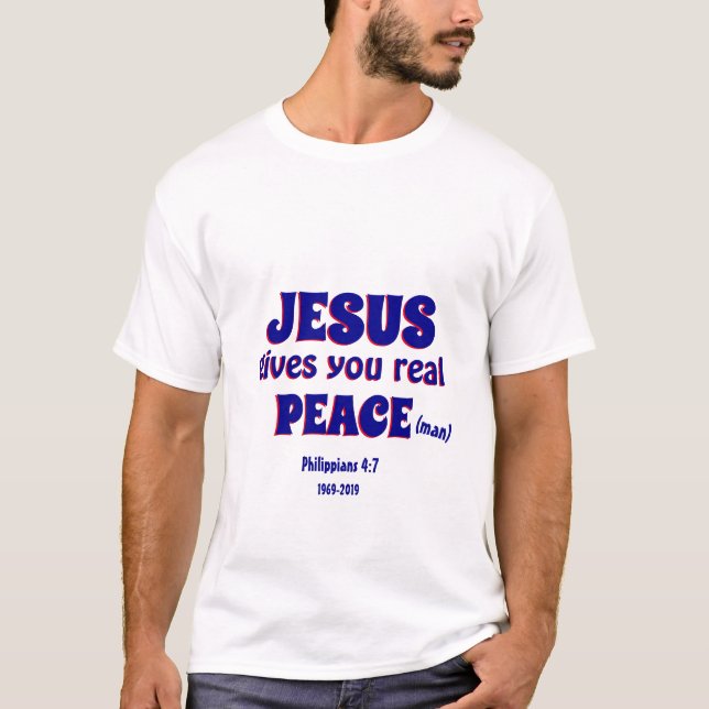 Camiseta JESUS DÁ-LHE PAZ REAL (HOMEM) 50º Aniversário (Frente)
