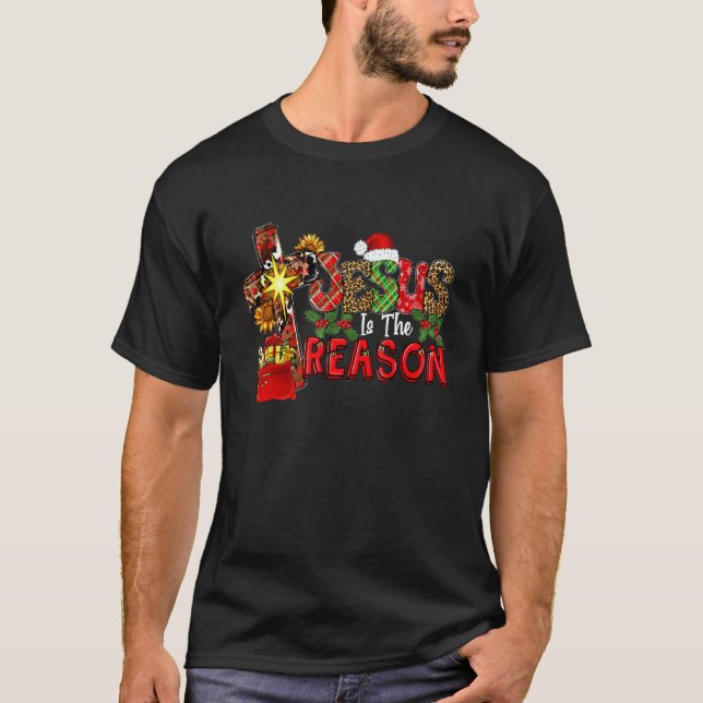 Camiseta Jesus de Plaid de Búfalo Leopardo É a Razão do Nat (Frente)
