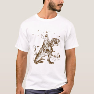 Camiseta Jesus Dirigindo Dinossauro Jesus é dom cristão rei
