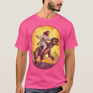 Camiseta Jesus Dirigindo T-Rex I Jesus Cristo No Dinossauro