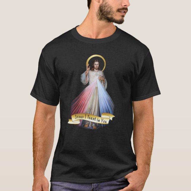Camiseta Jesus Divino Compaixão Azul Inglês (Frente)