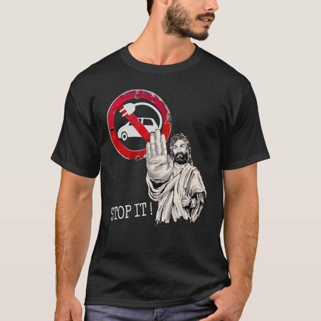 Camiseta Jesus diz não aos carros elétricos (Frente)