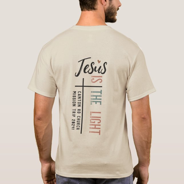 Camiseta "Jesus é a luz", seção personalizável no verso (Verso)