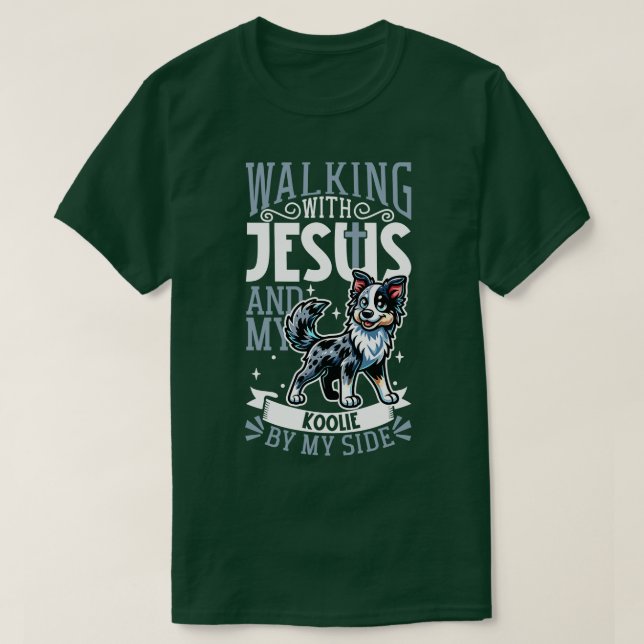 Camiseta Jesus e cão australiano Koolie (Frente do Design)