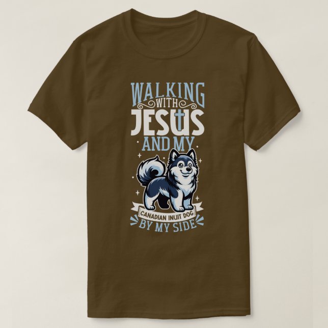Camiseta Jesus e cão canadense esquimó (Frente do Design)