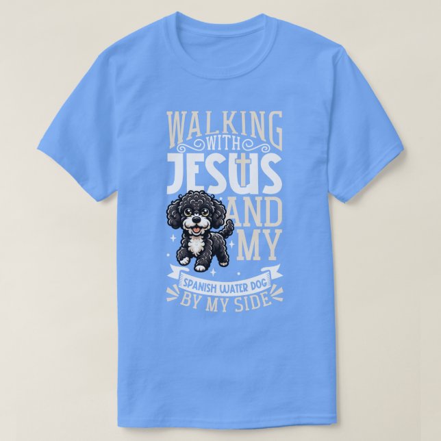 Camiseta Jesus e cão - Cão de Água Espanhol (Frente do Design)