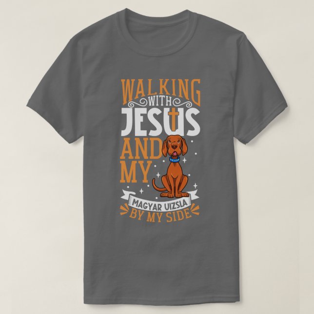 Camiseta Jesus e cão Magyar Vizsla (Frente do Design)