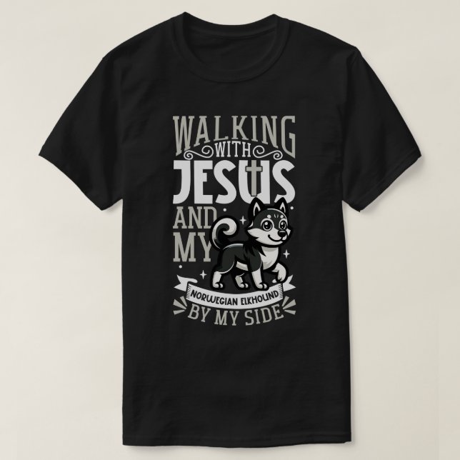 Camiseta Jesus e cão Norueguês Elkhound (Frente do Design)