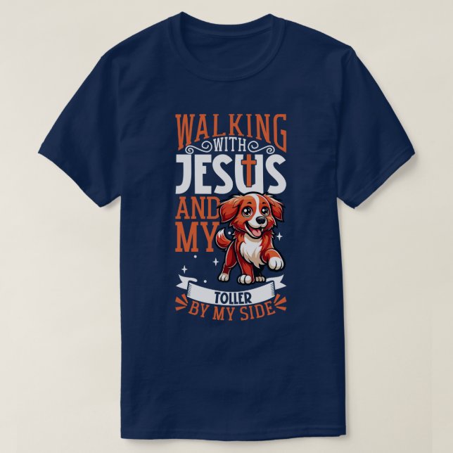 Camiseta Jesus e cão Nova Escócia Duck Tolling Retriever (Frente do Design)