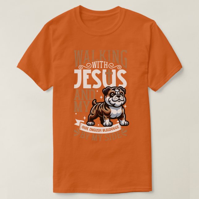 Camiseta Jesus e cão Olde Bulldogge Inglês (Frente do Design)