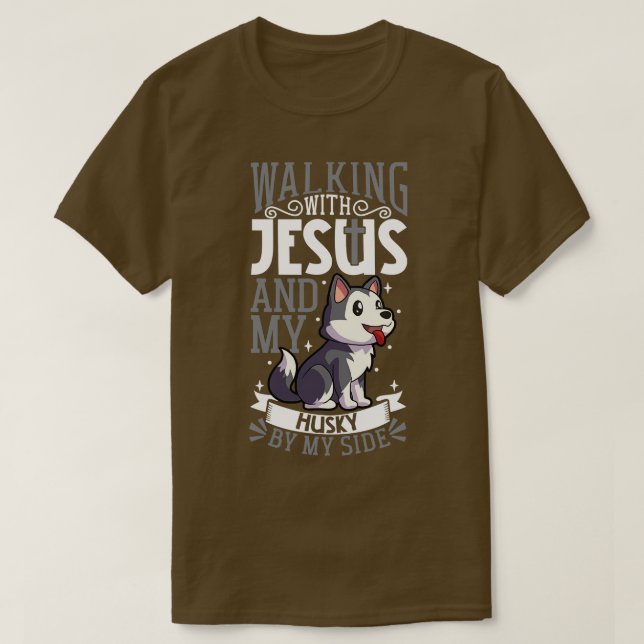 Camiseta Jesus e cão Siberian Husky (Frente do Design)