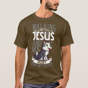 Camiseta Jesus e cão Siberian Husky
