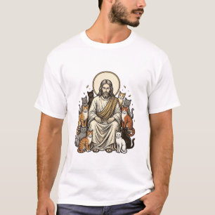 Camiseta Jesus e Gatos Vintage