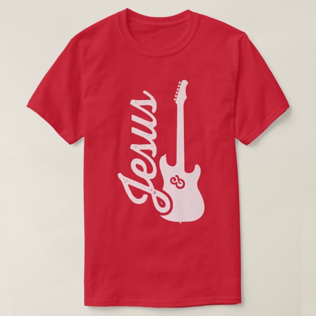 Camiseta Jesus e Guitarra Elétrica Fé Guitarrista Cristã (Frente do Design)