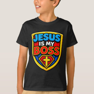 Camiseta Jesus É Meu Chefe Escudo Cristão Super-herói