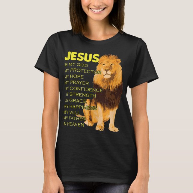 Camiseta Jesus é meu Deus Leão Amarelo Cristão de Judah (Frente)