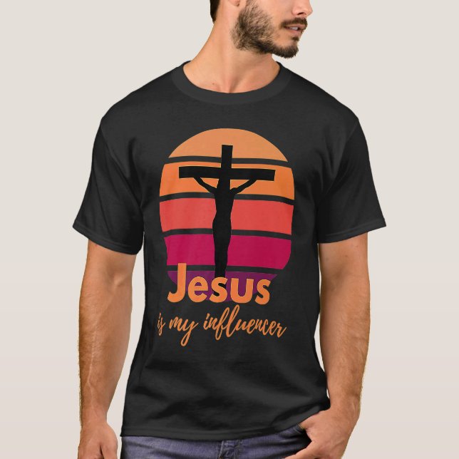Camiseta Jesus é meu influente Retro Sunset com Silhouett (Frente)
