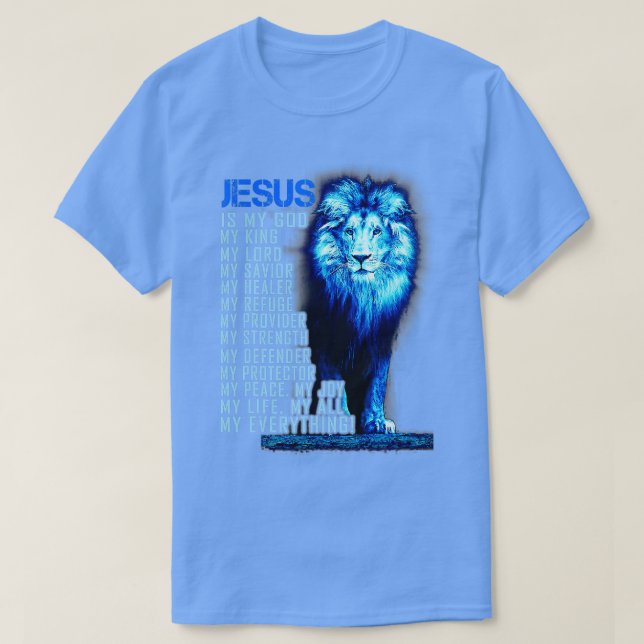 Camiseta Jesus é meu rei meu senhor meu salvador leão azul  (Frente do Design)