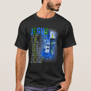 Camiseta Jesus é meu rei meu senhor meu salvador leão azul 