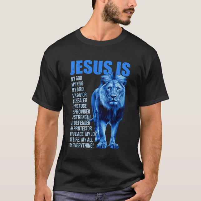 Camiseta Jesus é meu rei Senhor Salvador Lion Christian Re (Frente)