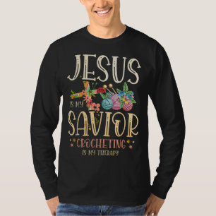 Camiseta Jesus é meu salvador crochê é minha terapia para u